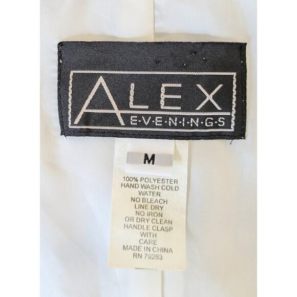 VTG Alex Evenings Crop Blazer Jacket Medium Black White Floral Sheer Taffeta - Picture 10 of 11